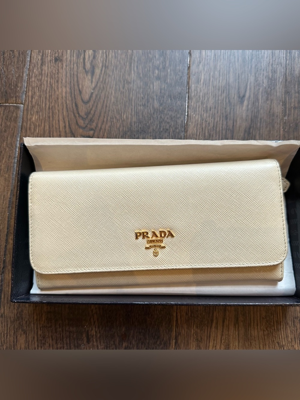 Prada cream White Leather Long Wallet Flap